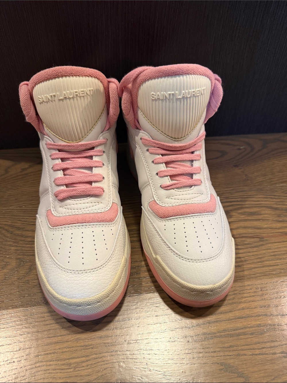 Saint Laurent White and Pink High-Top Sneakers